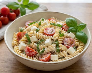 Creamy Pasta Salad with Mozzarella & Basil
