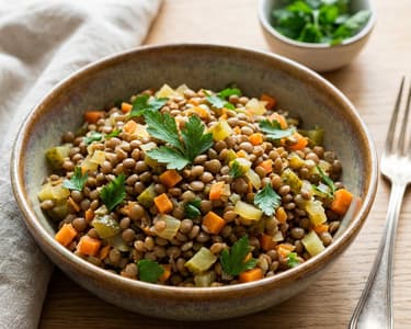 Fresh Lentil Salad with Carrots and Pickled Gherkins