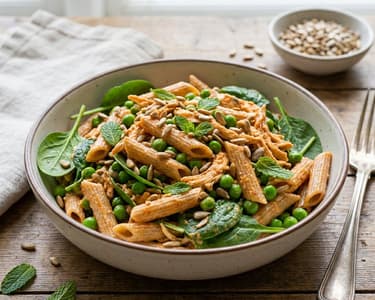 Hähnchen-Nudelsalat mit Paprika-Dressing
