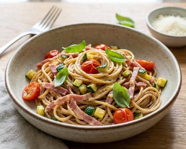 Carbonara mit Schinken und Zucchini