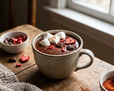 Heiße Schokolade mit Chili und Marshmallows