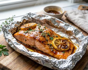 Honig-Lachs mit Knoblauch in Alufolie | Saftig & Schnell