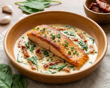 Lachs in cremiger Sauce mit getrockneten Tomaten