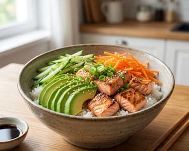 Japanese Rice Bowl with Salmon and Avocado