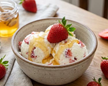 Schnelles Cottage-Cheese-Eis mit Erdbeeren