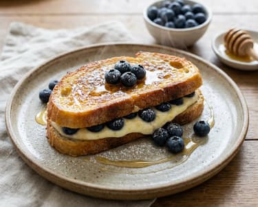 Gefüllter French Toast mit Zitronen-Blaubeer-Quark
