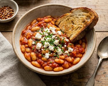 Pikante Frühstücksbohnen mit Feta