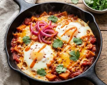 Süßkartoffel-Shakshuka mit Sriracha-Butter
