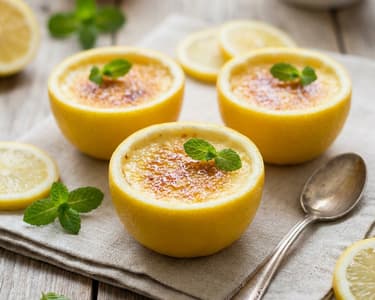 Zitronen-Crème-Brûlée in der Frucht