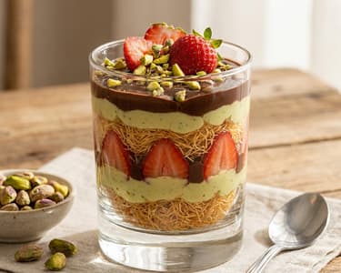 Dubai Dessert mit Erdbeeren & Pistazien