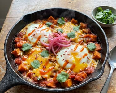Süßkartoffel-Shakshuka mit Sriracha-Butter