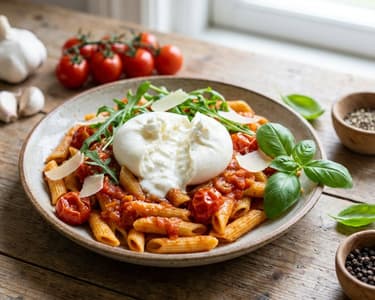 Frische Penne Pomodoro mit Burrata