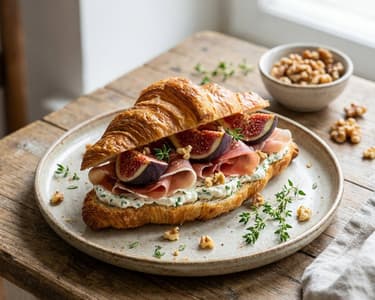 Croissant mit Schnittlauch-Frischkäse, Prosciutto und Feigen