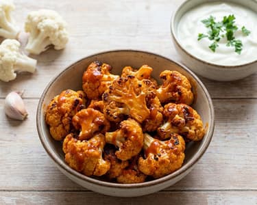 Buffalo Cauliflower Wings with Yogurt Dip