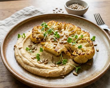 Blumenkohl-Steak mit Kichererbsencreme und Hummus