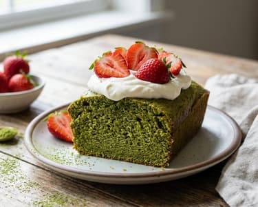 Matcha Cake with Mascarpone Cream and Strawberries