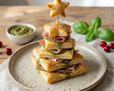 Puff Pastry Christmas Trees with Prosciutto and Pesto