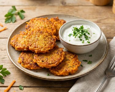 Crispy Carrot Fritters | With Creamy Garlic Quark Dip