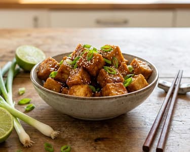 Knuspriger klebriger Tofu mit Sesam