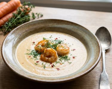 Cremige Fischsuppe mit Garnelen