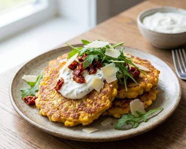 Knusprige Maispuffer mit Parmesan & Dip