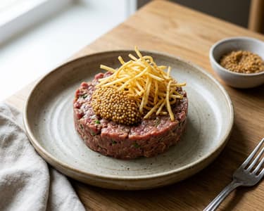 Cured Beef Bistro-Tartar | Senfkaviar & Kartoffel-Stroh