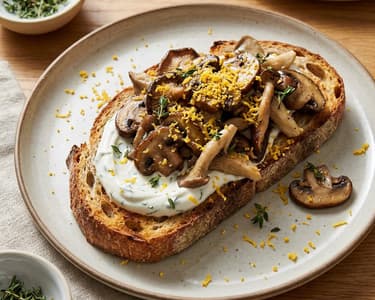 Umami Mushroom Toast | Gepökeltes Eigelb & Estragon-Schmand