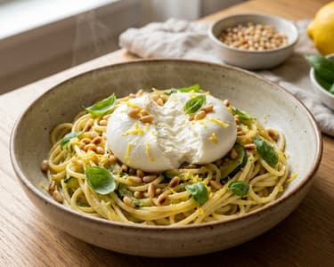 Zitronen-Zucchini-Pasta mit Burrata | Schnelles Abendessen