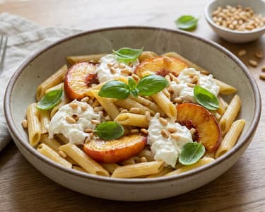 Cremige Pfirsich-Burrata-Pasta | Sommer-Klassiker