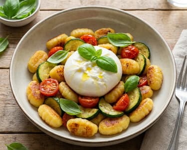 Zucchini-Gnocchi-Pfanne mit Burrata | Schneller Sommergenuss