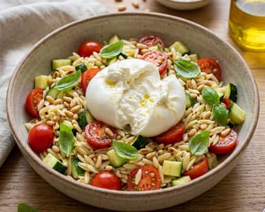 Sommerlicher Orzo-Salat mit Burrata | Leichte Sommerküche