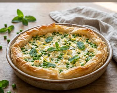 Sommerliche Erbsen-Ricotta-Quiche mit Filoteig