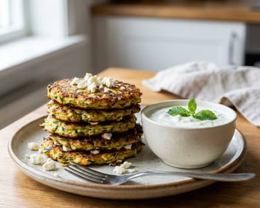 Knusprige Zucchini-Feta-Puffer | Leichte Sommerküche