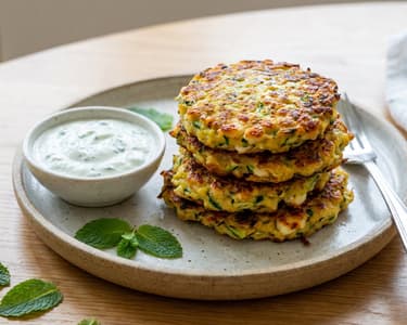 Knusprige Zucchini-Halloumi-Puffer | Mit Minz-Joghurt