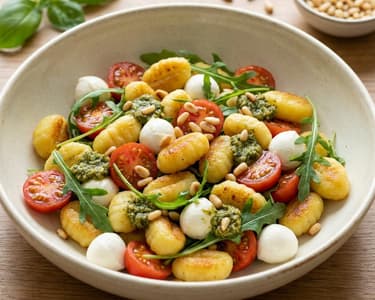 Sommerlicher Crispy Gnocchi-Salat | Pesto & Mozzarella