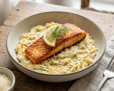 Creamy Lemon Orzo with Crispy Salmon | Weeknight Cooking