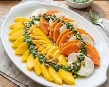 Mango-Papaya-Caprese mit Melisse-Pesto