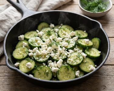 Summery Braised Cucumber Skillet with Feta | Quick Summer Delight