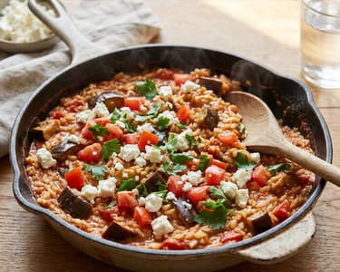 Creamy Aubergine & Rice Skillet with Feta | Quick After-Work Meal