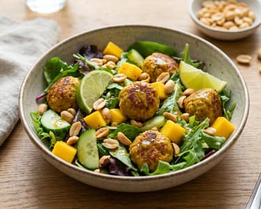 Summer-Bowl mit Erdnuss-Frikadellen