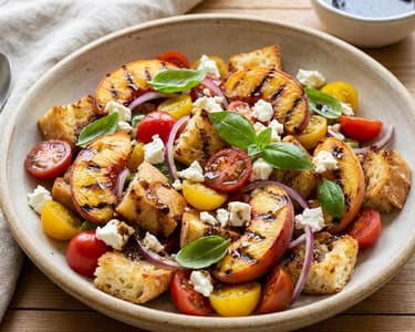Gegrillter Pfirsich-Panzanella mit Feta | Sommer-Brotsalat