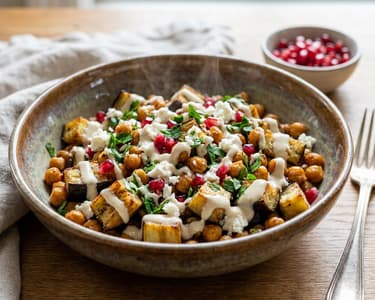 Auberginen-Kichererbsen-Salat | Mit Feta & Tahin