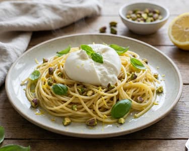 Pistazien-Zitronen-Spaghetti mit Burrata | Unter 20 Minuten