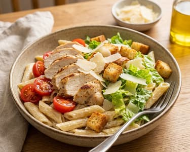 Cremiger Caesar Nudelsalat mit Hähnchen | Feierabendküche