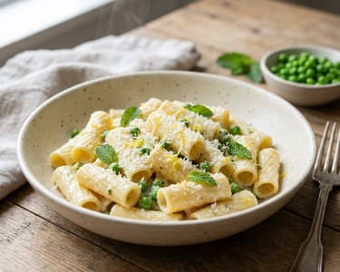 Cremige Zitronen-Ricotta-Rigatoni | Mit Erbsen & Minze