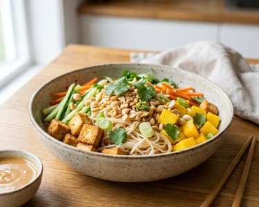 Rice Noodle Salad with Crispy Tofu & Mango | Summery Delight