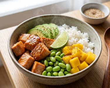 Teriyaki Salmon Bowl with Mango & Edamame | Quick After-Work Meal