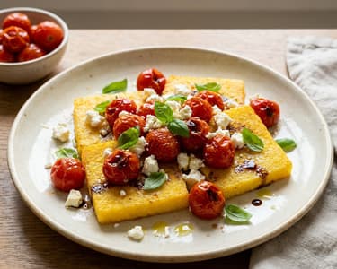 Crispy Polenta Slices with Cherry Tomatoes & Feta