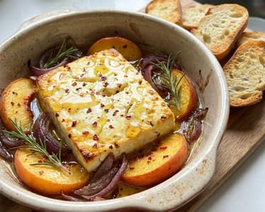 Gebackener Feta mit Pfirsichen & Rosmarin | Schneller Sommergenuss