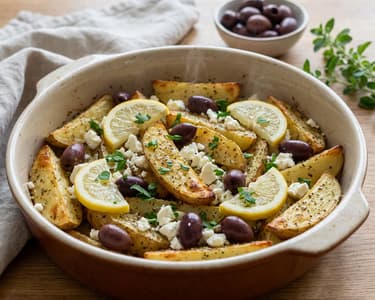 Griechische Zitronenkartoffeln | Mit Feta & Oliven